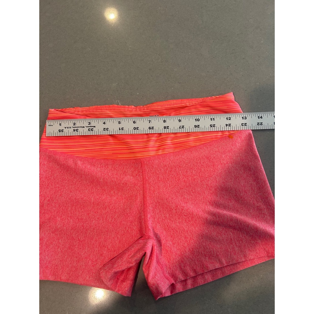 Under Armour HeatGear Fitted Athletic Shorts Pink Orange Striped Waist Womens SM - Picture 3 of 5